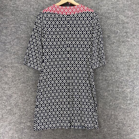Donna Morgan Dress Women 4P Petite Black Geometric Shift Midi 3/4 Sleeve Casual - Picture 2 of 9